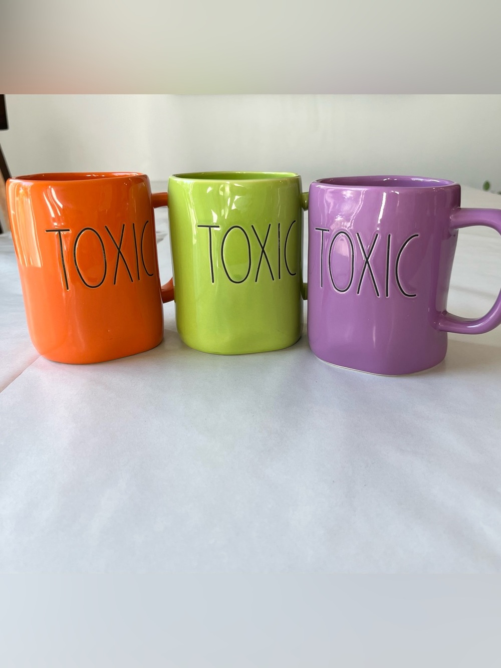 Rae Dunn TOXIC Halloween Mugs Set of 3 Orange Green Purple